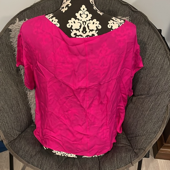 CHRISTINE ALCALAY 100%Silk Loose Fit Pink/Fuchsia Short Sleeve Blouse Size Small - Picture 5 of 8